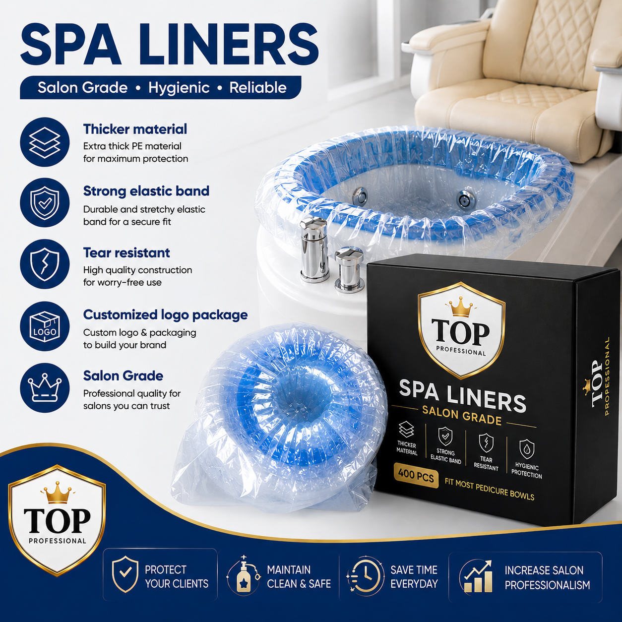 Professional Disposable Pedicure Spa Liners – Leak-Proof Single Use Bowl Covers-400pcs/Package