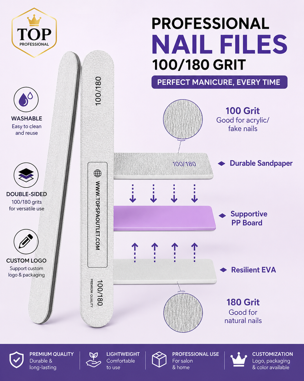 Professional Nail Files For Modern Nail Salons 80/100 Grit (100pcs)