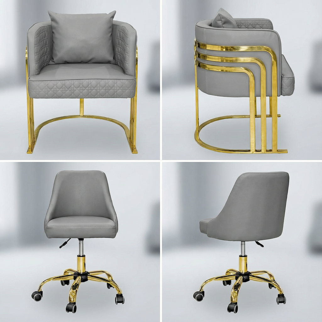 Luxury Nail Salon Chair Set – Acetone Resistant Upholstery & Stainless Steel Frame | Premium Waiting & Technician Chairs