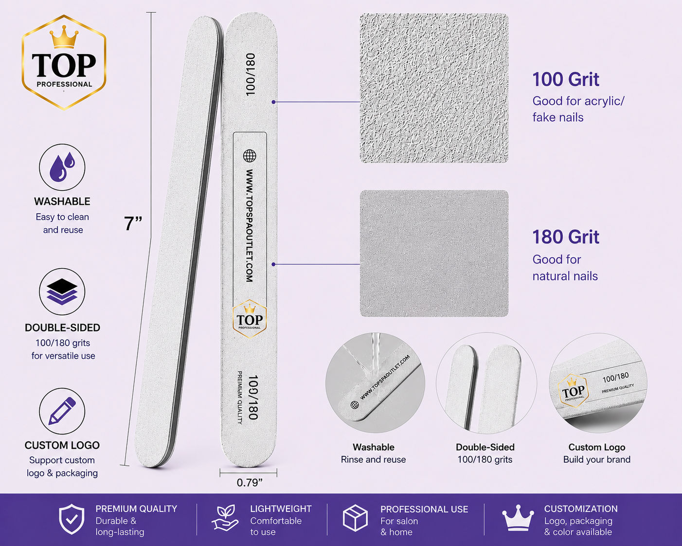 Professional Nail Files For Modern Nail Salons 80/100 Grit (100pcs)