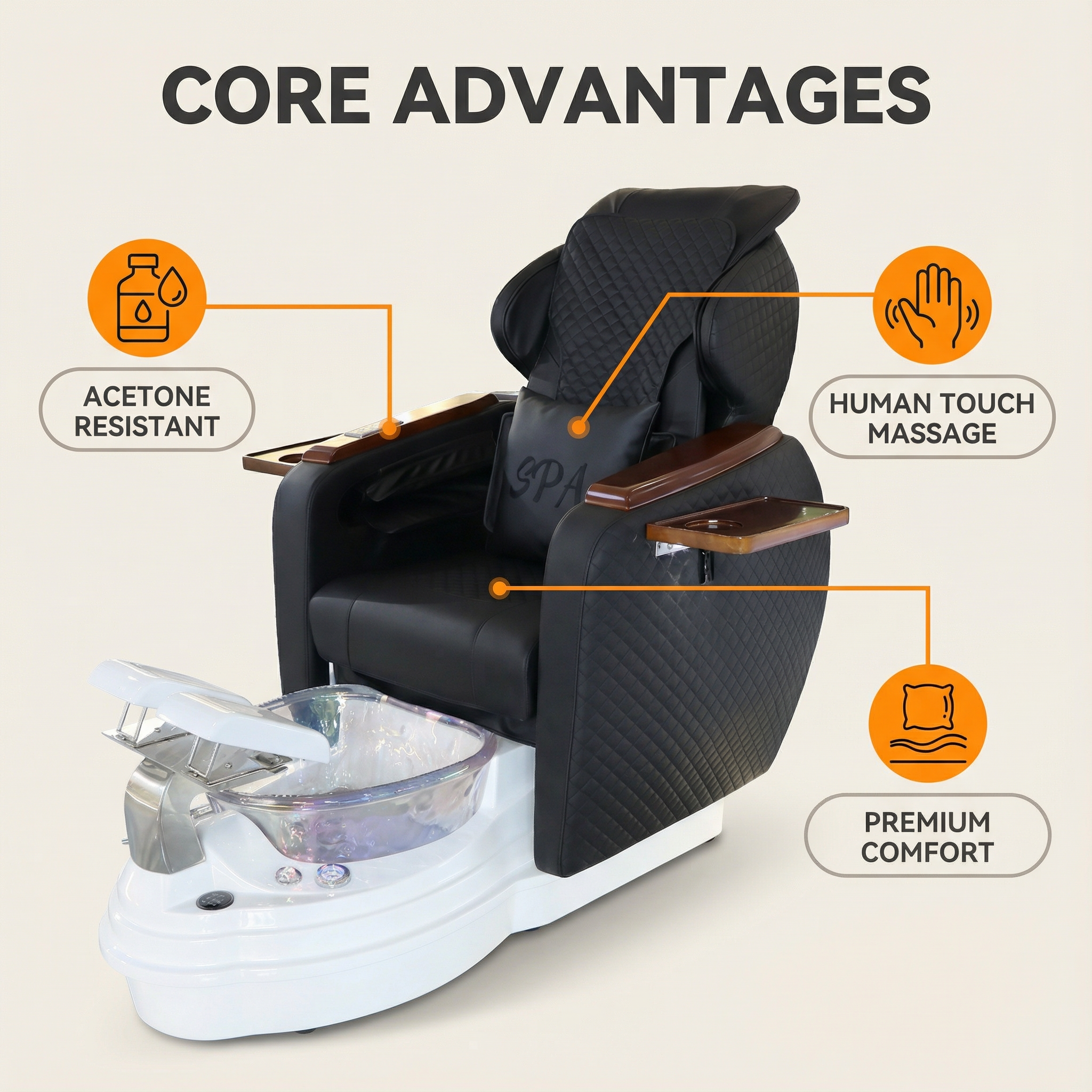 Lux Grand Pedicure Chair With Massage, Acetone Resistant