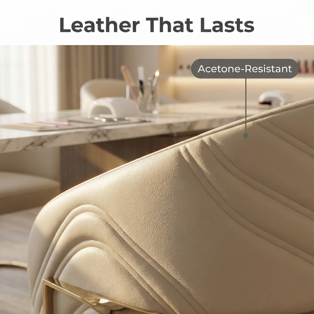 Close-up of acetone-resistant cream upholstery on the 5016 salon chair