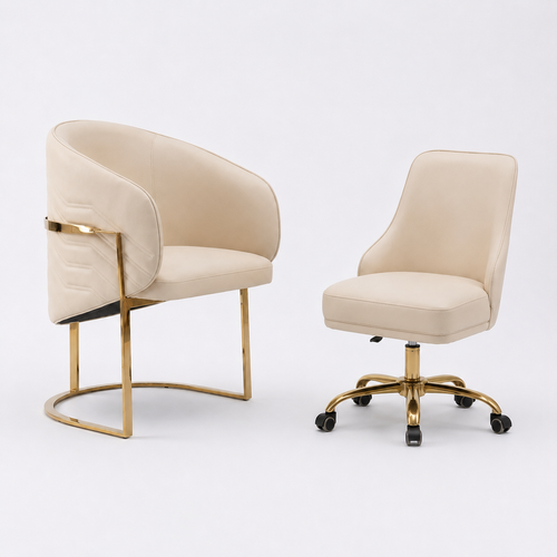 5016 cream and gold salon guest chair and rolling technician chair set