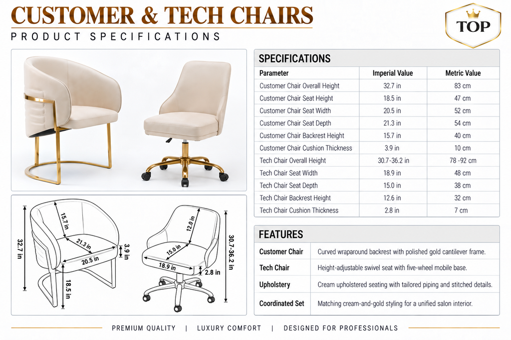5016 Salon Chair Set – Guest Chair & Rolling Technician Chair