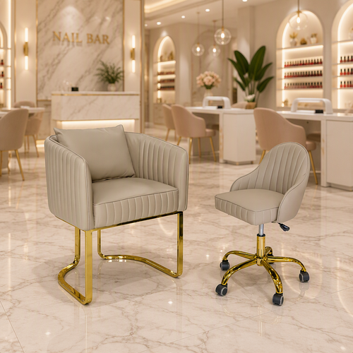 5021 Aurelia beige guest chair and rolling technician chair in a nail salon