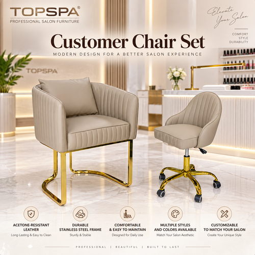 5021 Aurelia customer chair set with beige upholstery and gold-tone bases