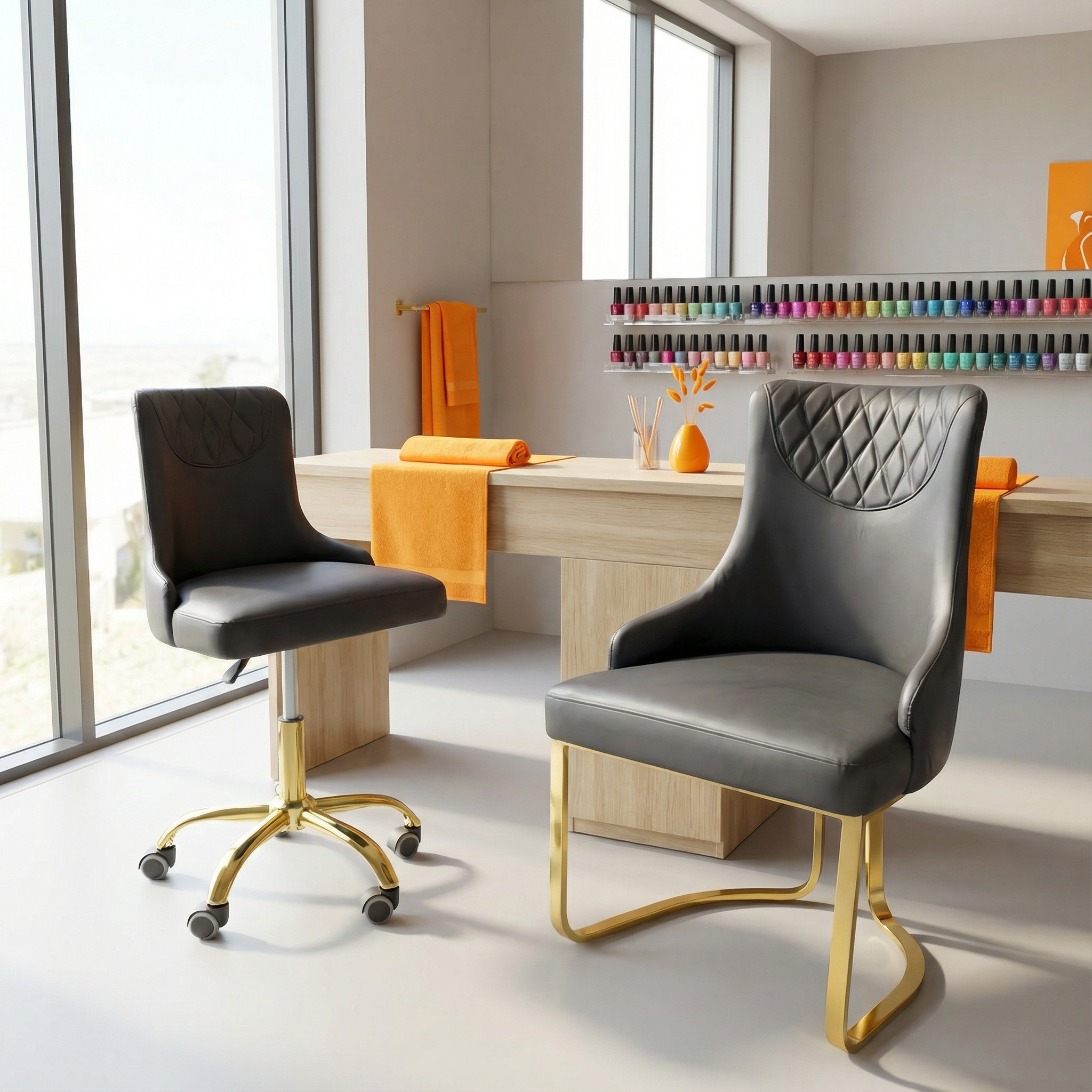 nail salon chair, luxury salon chair, manicure chair, salon waiting chair, acetone resistant chair, stainless steel salon furniture, nail salon furniture supplier, wholesale salon chairs, technician chair, salon seating