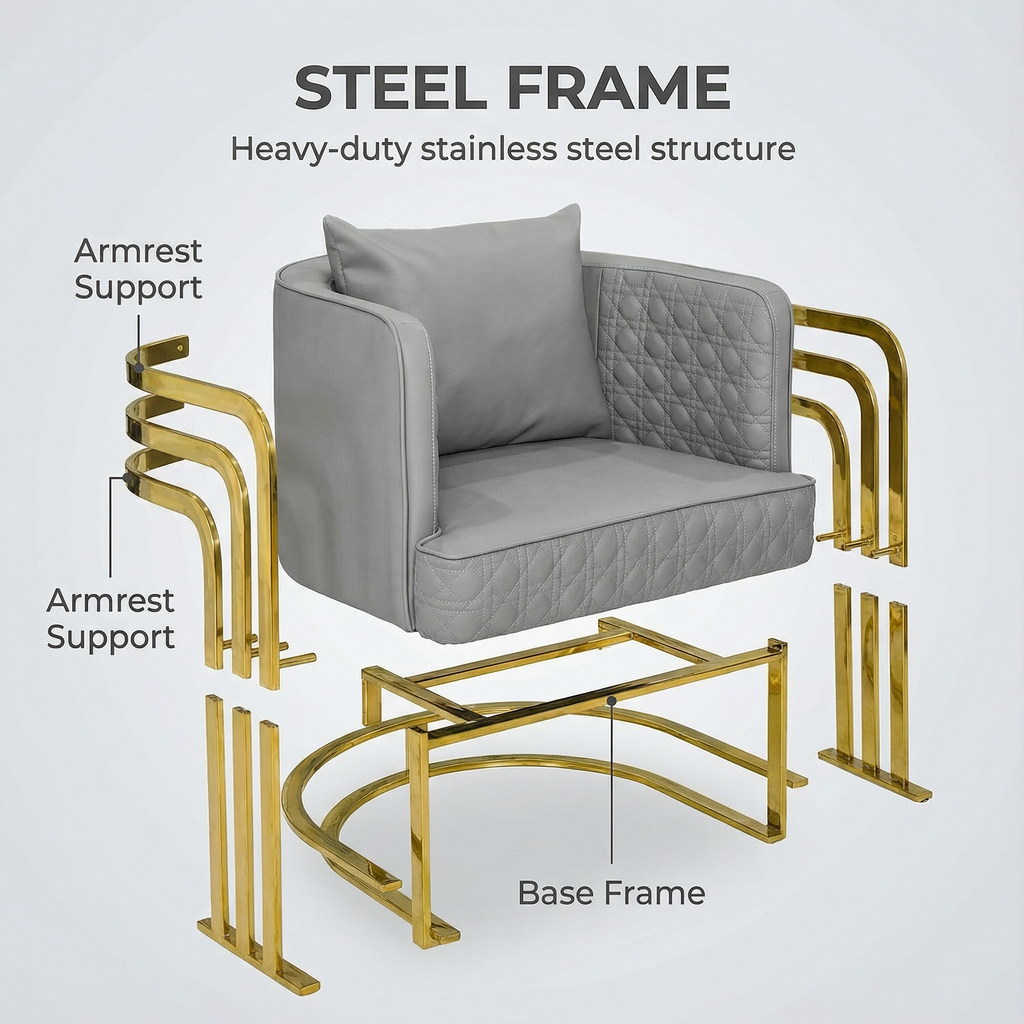 Luxury Nail Salon Chair Set – Acetone Resistant Upholstery & Stainless Steel Frame | Premium Waiting & Technician Chairs