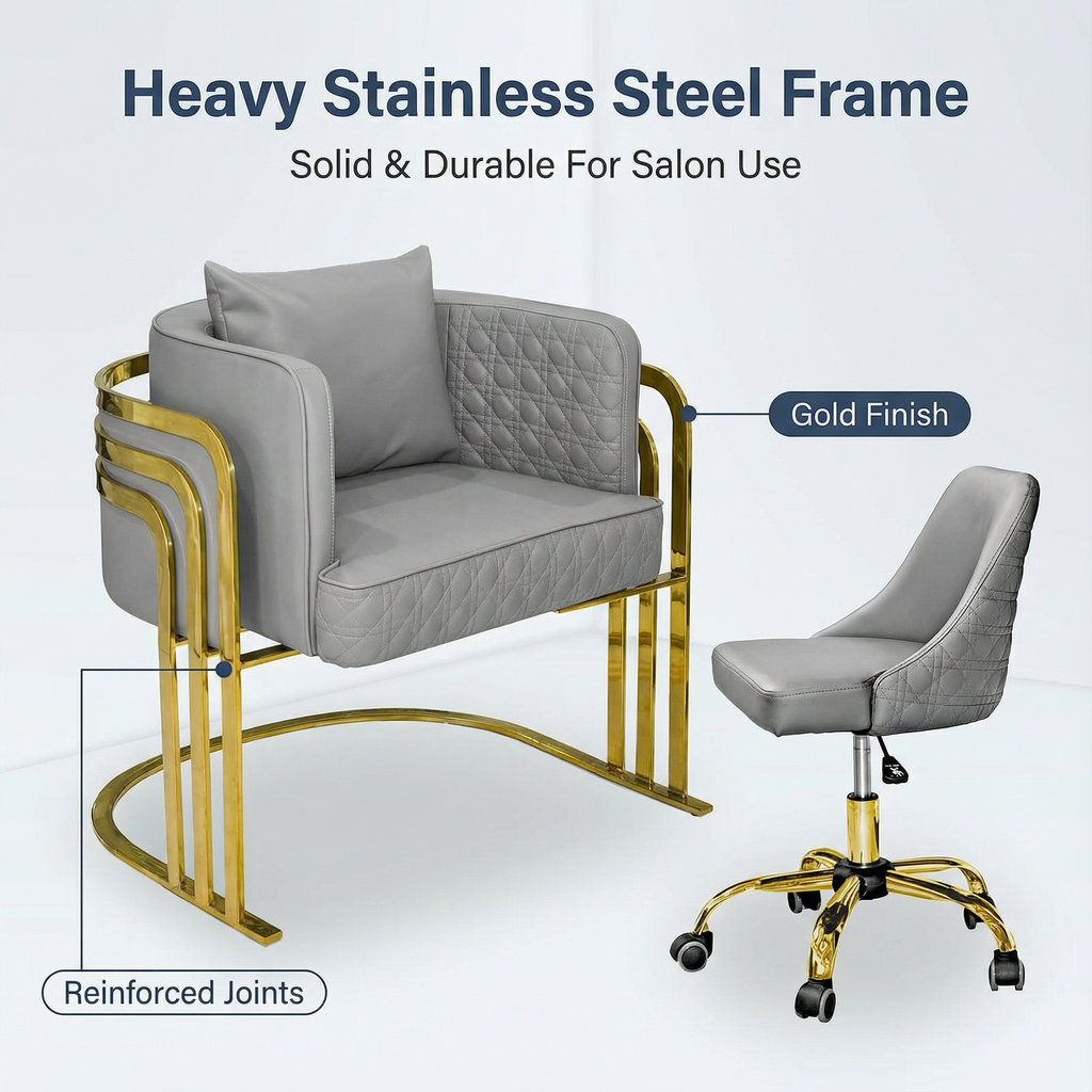 Luxury Nail Salon Chair Set – Acetone Resistant Upholstery & Stainless Steel Frame | Premium Waiting & Technician Chairs