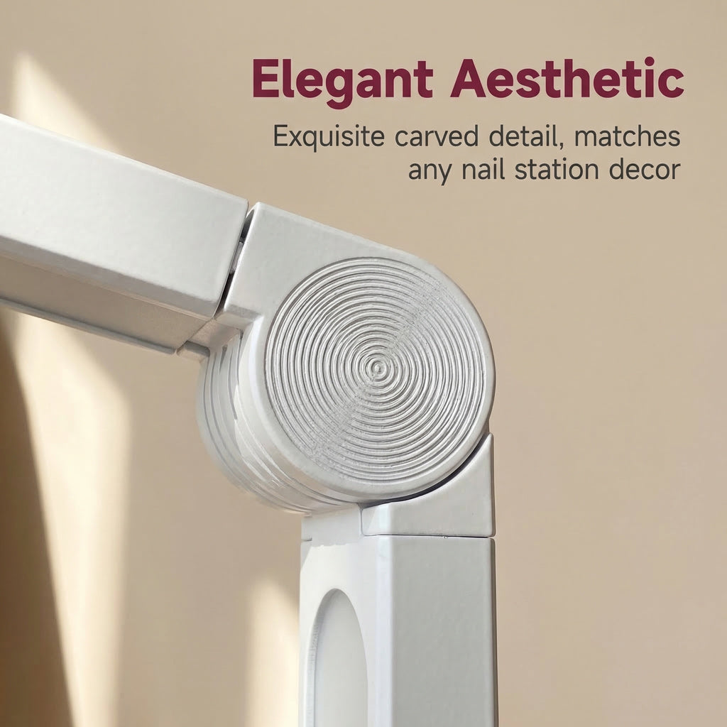 White Minimalist Nail Lamp Stand, Adjustable Height, Metal & Plastic, For Nail Salon & Home Use