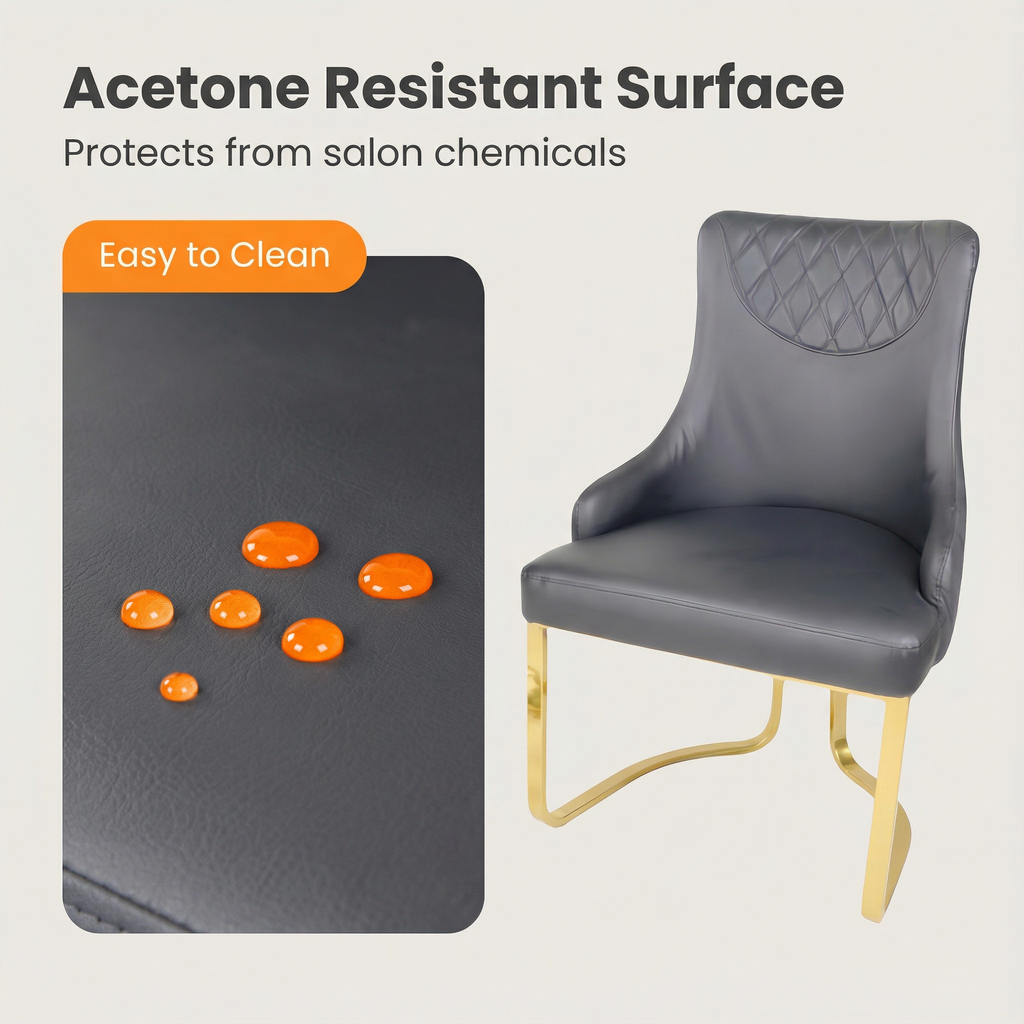 nail salon chair, luxury salon chair, manicure chair, salon waiting chair, acetone resistant chair, stainless steel salon furniture, nail salon furniture supplier, wholesale salon chairs, technician chair, salon seating