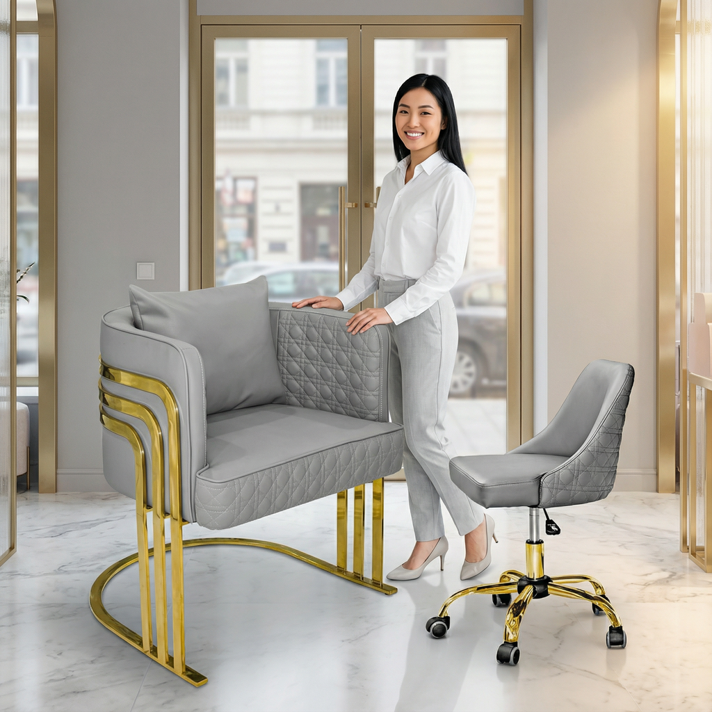 Luxury Nail Salon Chair Set – Acetone Resistant Upholstery & Stainless Steel Frame | Premium Waiting & Technician Chairs