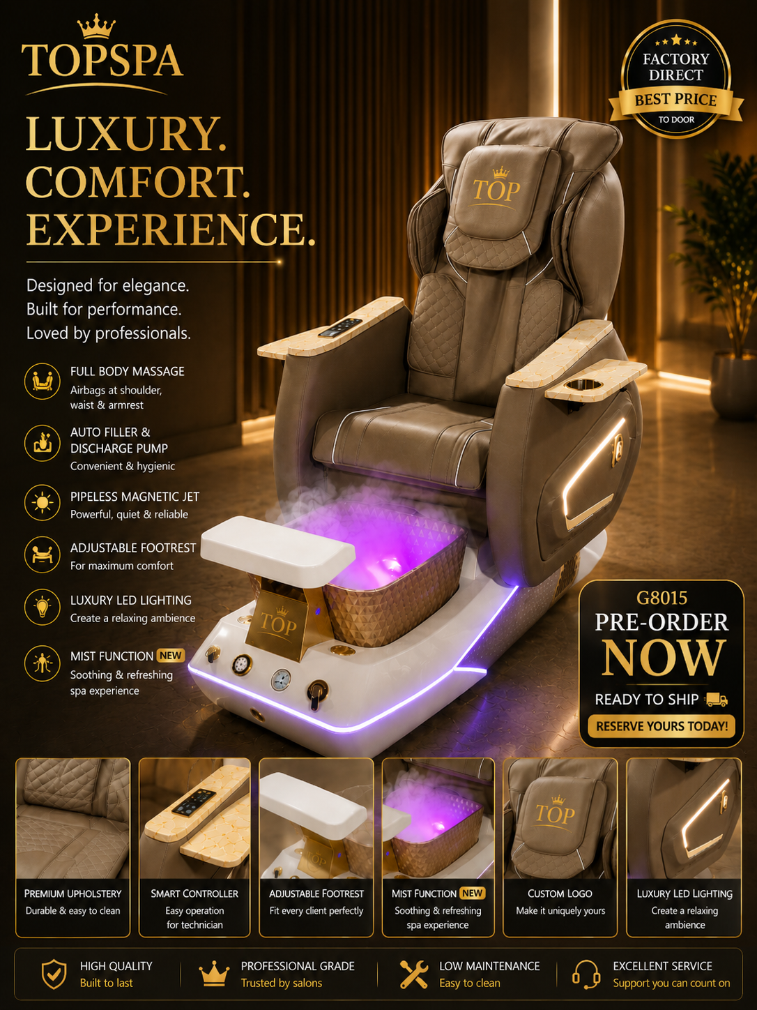 TOPSPA G8015 premium pedicure spa chair pre-order promotional image